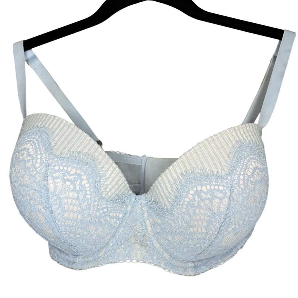 Victoria's Secret Dream Angels Lined Demi Bra 34DDD (F) Powder Blue Lace Bra